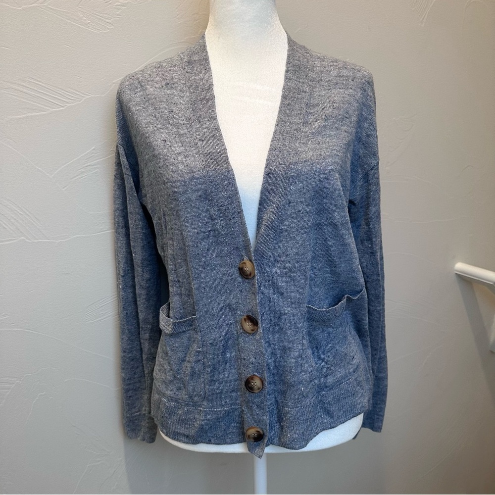 FatFace Women's Blue Chambray Linen‎ Cardigan Sweater Size 2